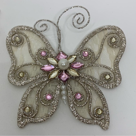 Glitter Butterfly & Snowflake Jewel Feminine Christmas Tree Ornaments Set Of 3 - Picture 5 of 9